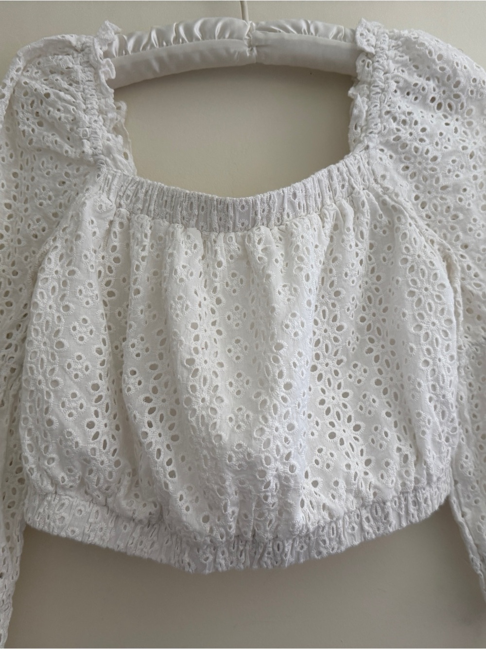 Wild Honey White Eyelet Puff-Sleeve Crop Top